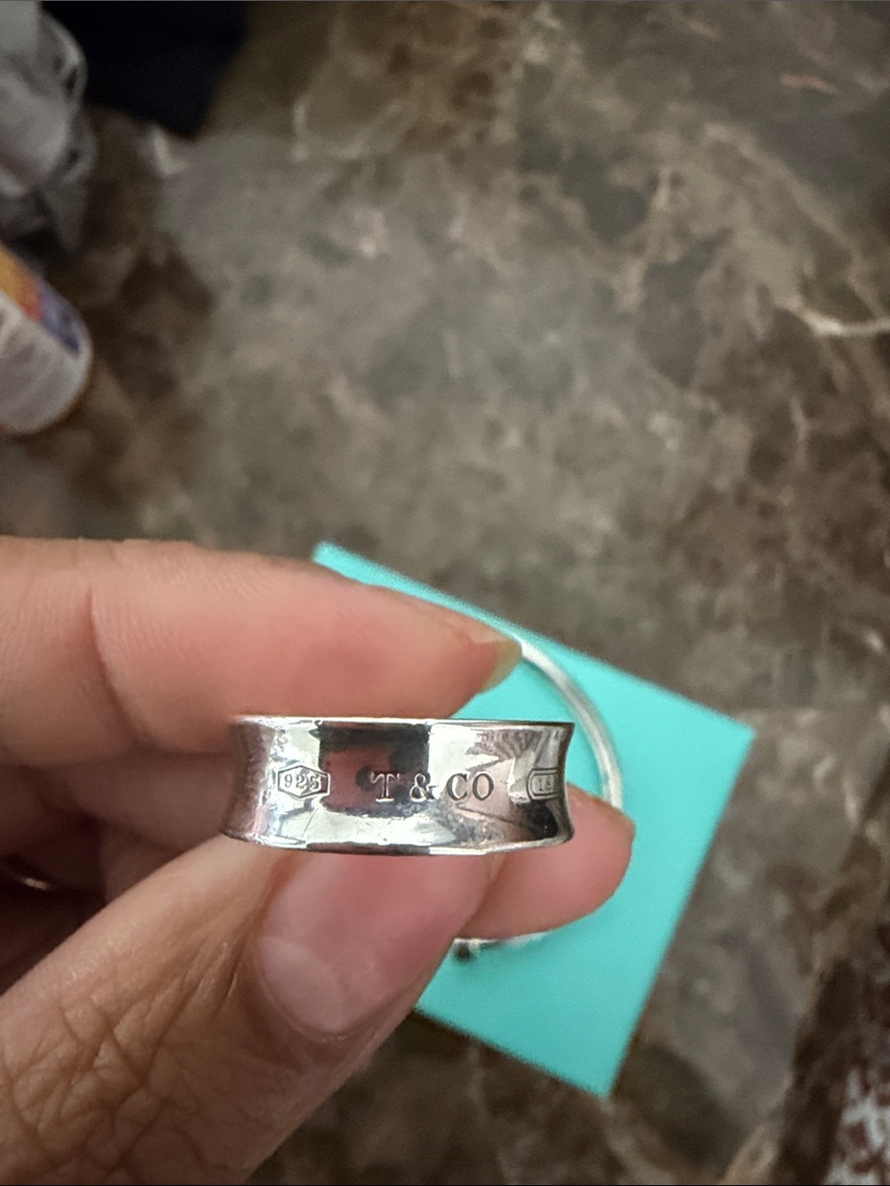 Tiffany & Co. Silver Nail-Head Cuff and Band Set - Tiffany Blue Accents - Picture 2 of 3
